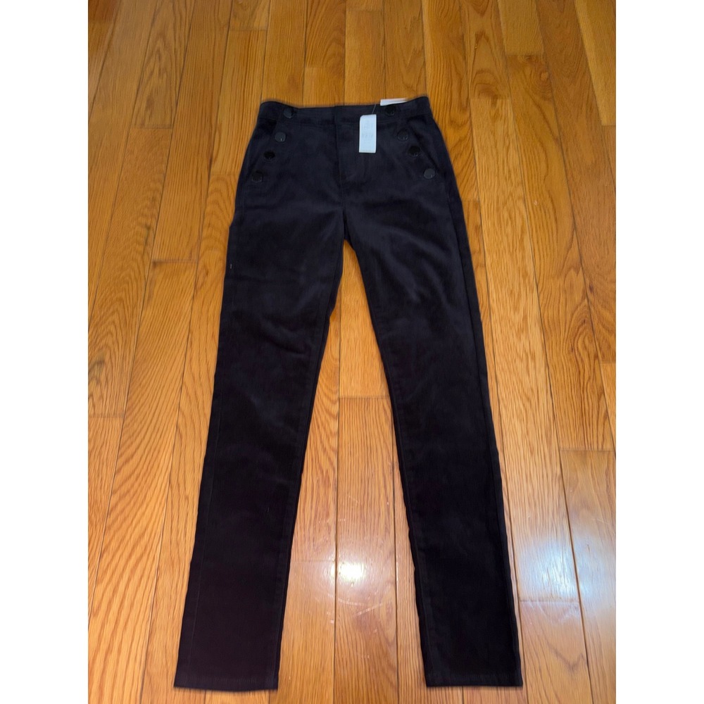 LOFT The Skinny High Rise Corduroy Sailor Button Pants Black Size 24/00 NEW